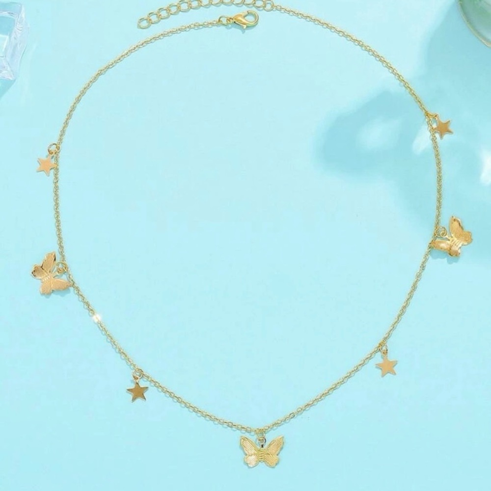 Fashion Gold Butterfly & Star Choker Necklace